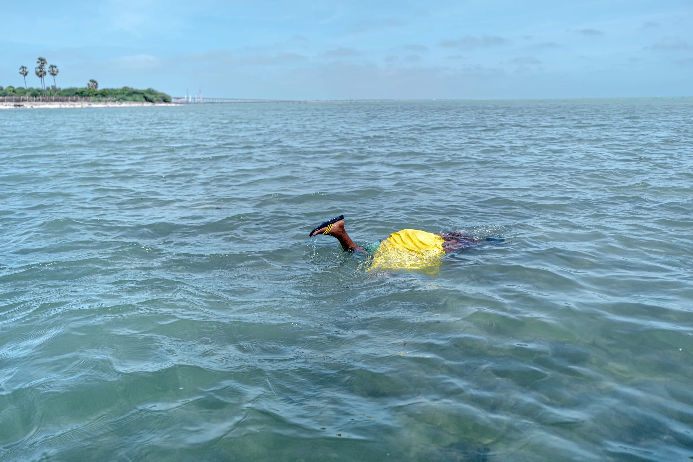 Bagvati, 42, dives off the coast of Rameswaram in search of seaweed. Tamil Nadu’s government plans to expand the industry through an Integrated Seaweed Park in Ramanathapuram District, focusing on sustainable cultivation, processing, and research. Despite these ambitions plans, local women divers continue to face uncertain incomes and physical dangers beneath the surface.